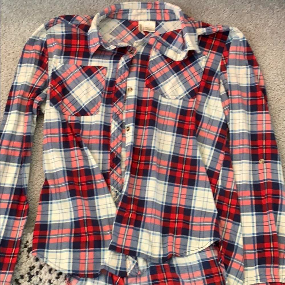 Red, white, and blue button up